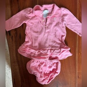 Ralph Lauren Polo Baby Bright Pink Ruffle Dress with Bloomers size 0-3 months